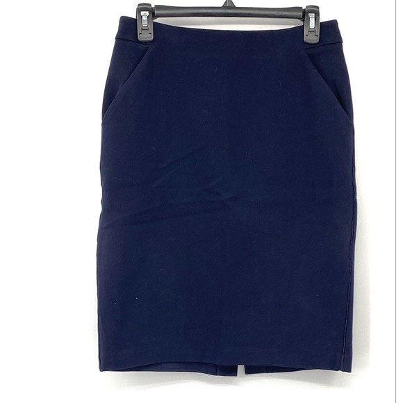 A New Day Women Ponte Pencil Skirt 6 Navy Pockets Back Zipper Stretch Above Knee - Picture 1 of 4